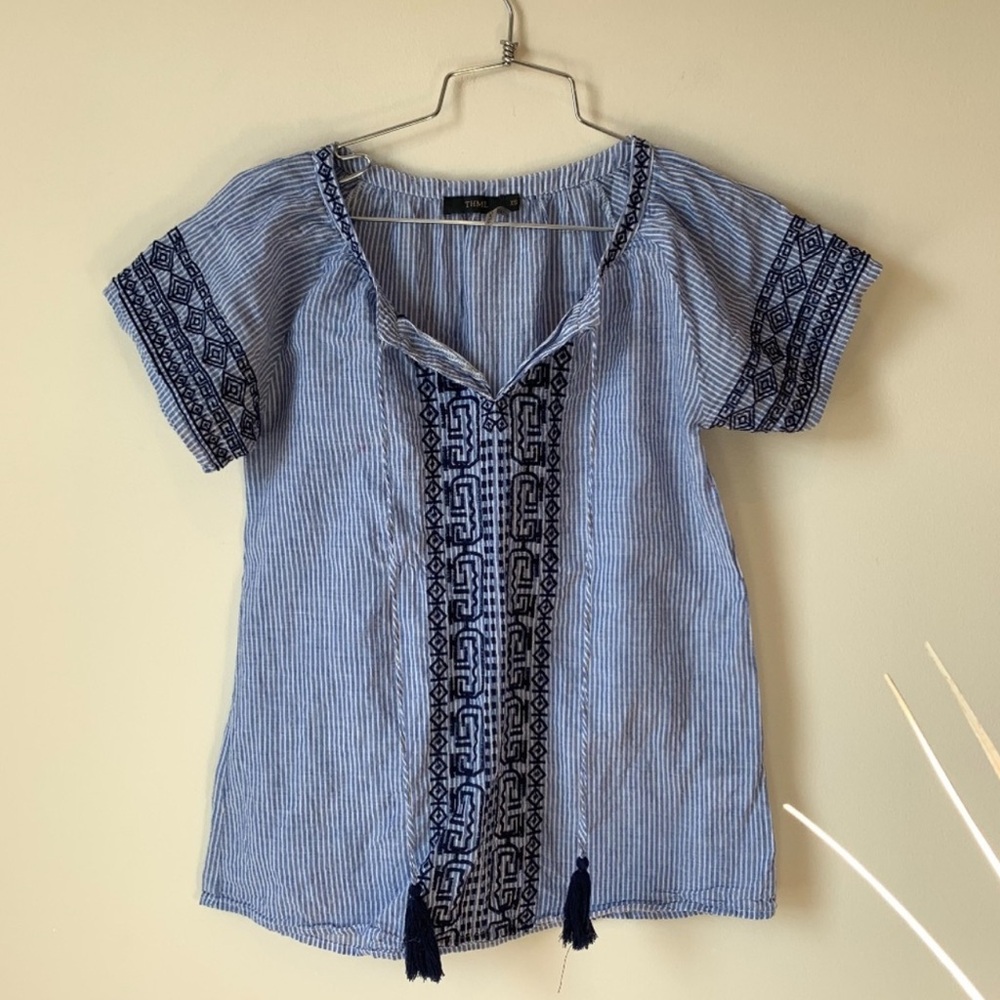 Anthro. THML Blue Embroidered Blouse sz XS